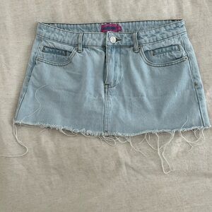 Edikted Light Blue Frayed Mini Skirt